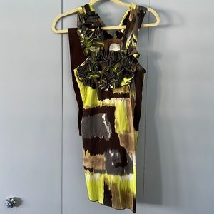 Green, brown & gray tunic blouse with brown leggings